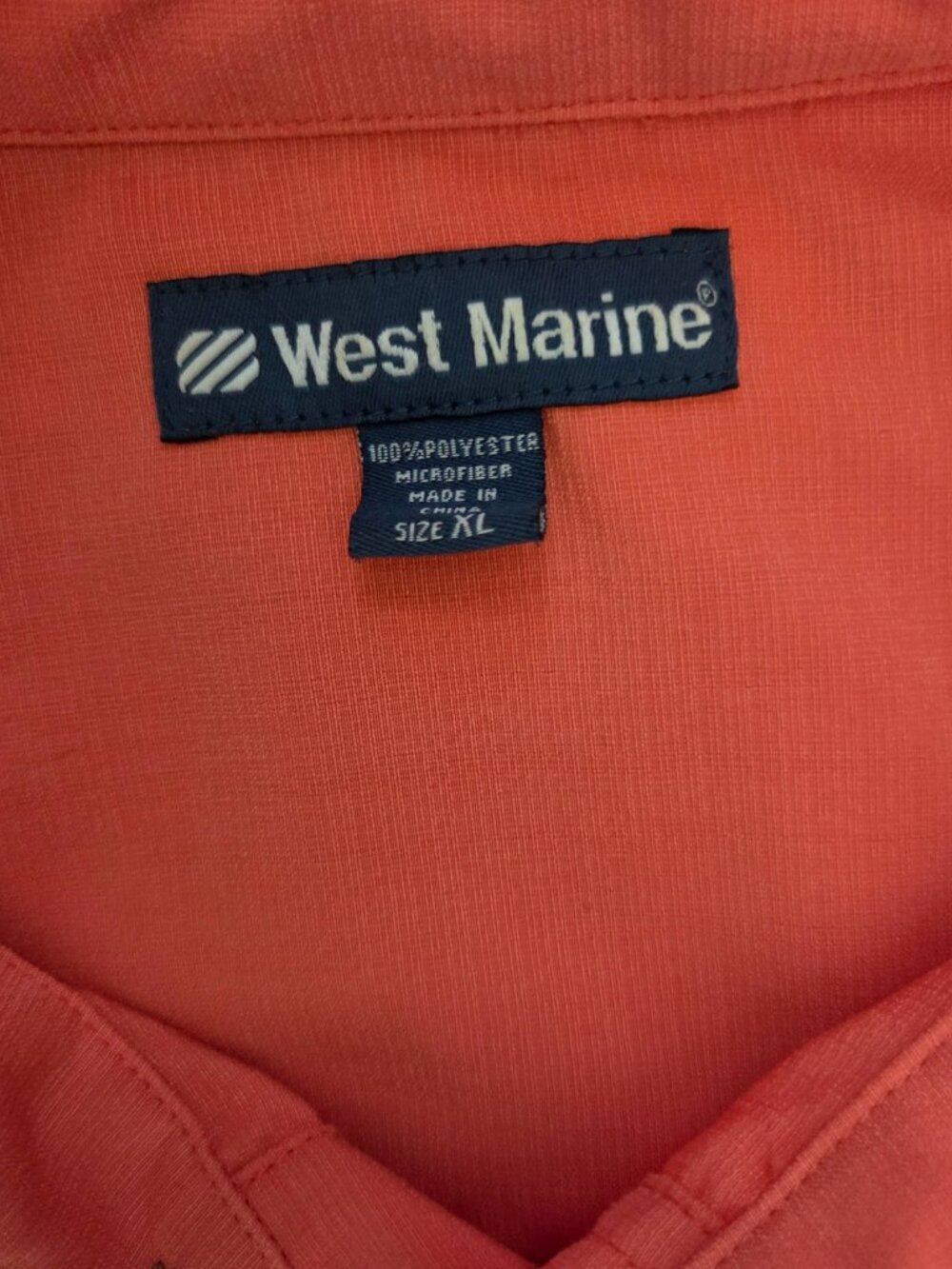 West Marine Button Up Shirt Mens XL Orange Cotton Short Sleeve Pocket Performanc - Picture 2 of 6